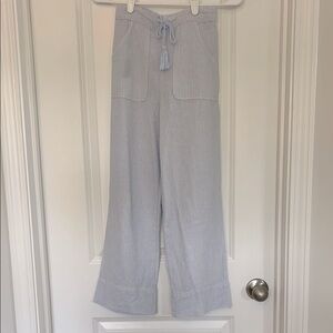 Girls Size S(7), Copper Key, Linen Pant. Light Blue and white Striped.